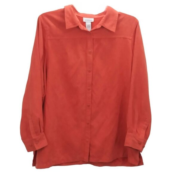Avenue Plus Size 18/20 Top Button-Up Red Classic Long Sleeve Shirt - Picture 2 of 8